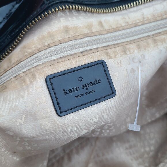 Kate Spade - Black Harmony Glossy Patent Perforated Hearts Large Tote Bag, GUC - Picture 9 of 12